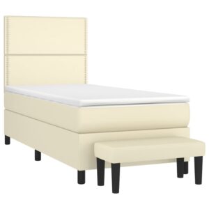 Κρεβάτι Boxspring με Στρώμα Κρεμ 90x190 εκ. από Συνθετικό Δέρμα