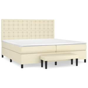 Κρεβάτι Boxspring με Στρώμα Κρεμ 200x200 εκ. Συνθετικό Δέρμα