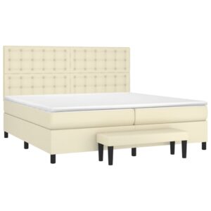 Κρεβάτι Boxspring με Στρώμα Κρεμ 200x200 εκ. Συνθετικό Δέρμα