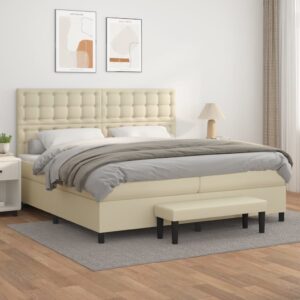 Κρεβάτι Boxspring με Στρώμα Κρεμ 200x200 εκ. Συνθετικό Δέρμα