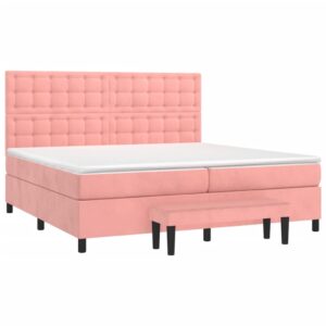 Κρεβάτι Boxspring με Στρώμα Ροζ 200x200 εκ. Βελούδινο