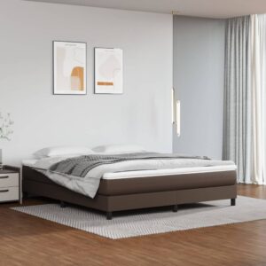 Κρεβάτι Boxspring με Στρώμα Καφέ 160x200εκ. από Συνθετικό Δέρμα