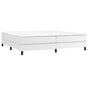 Κρεβάτι Boxspring με Στρώμα Λευκό 200x200 εκ. Συνθετικό Δέρμα