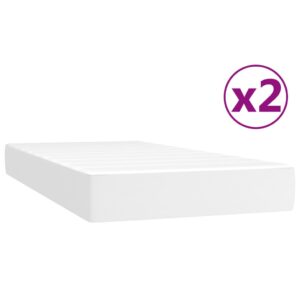 Κρεβάτι Boxspring με Στρώμα Λευκό 200x200 εκ. Συνθετικό Δέρμα