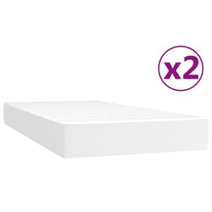 Κρεβάτι Boxspring με Στρώμα Λευκό 200x200 εκ. Συνθετικό Δέρμα