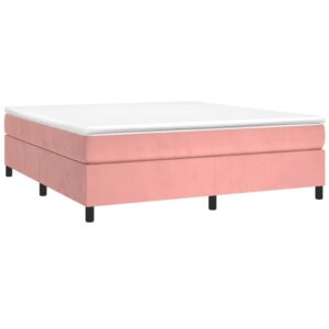 Κρεβάτι Boxspring με Στρώμα Ροζ 200x200 εκ. Βελούδινο