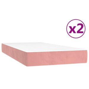 Κρεβάτι Boxspring με Στρώμα Ροζ 200x200 εκ. Βελούδινο