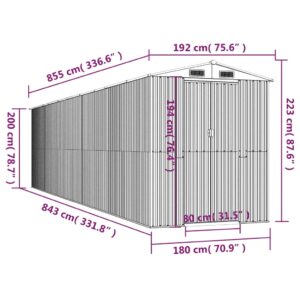 Αποθήκη Κήπου Ανοιχτό γκρι 192x855x223 εκ. Γαλβανισμένο Ατσάλι