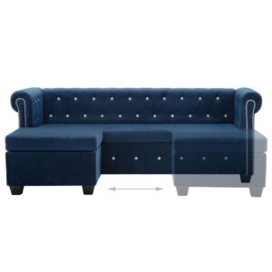 Καναπές Γωνιακός Chesterfield Μπλε 199 x 142 x 72 εκ. Βελούδο