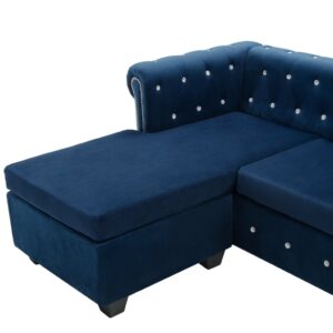 Καναπές Γωνιακός Chesterfield Μπλε 199 x 142 x 72 εκ. Βελούδο