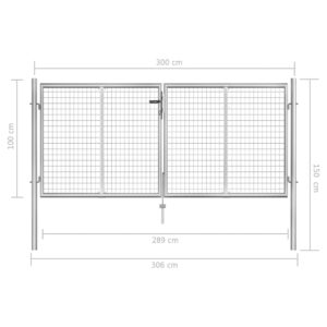 Πόρτα Περίφραξης Ασημί 306 x 150 εκ. από Γαλβανισμένο Χάλυβα