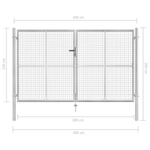 Πόρτα Περίφραξης Ασημί 306 x 200 εκ. από Γαλβανισμένο Χάλυβα