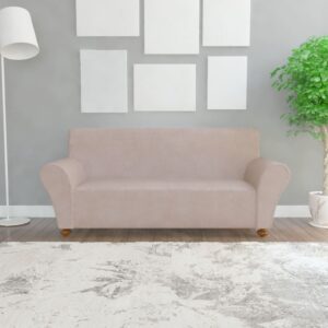 131090  Stretch Couch Slipcover Beige Polyester Jersey