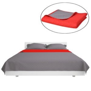 131555  Double-sided Quilted Bedspread Red and Grey 170x210 cm