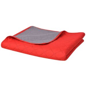 131555  Double-sided Quilted Bedspread Red and Grey 170x210 cm