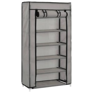 282430  Shoe Cabinet with Cover Grey 58x28x106 cm Fabric