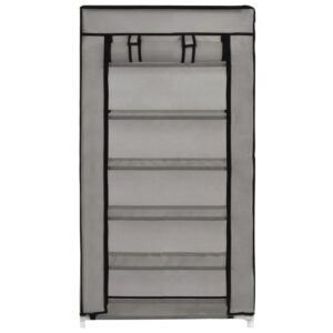 282430  Shoe Cabinet with Cover Grey 58x28x106 cm Fabric