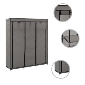 282456  Wardrobe with Compartments and Rods Grey 150x45x175 cm Fabric