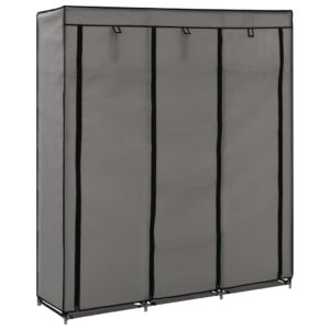 282456  Wardrobe with Compartments and Rods Grey 150x45x175 cm Fabric