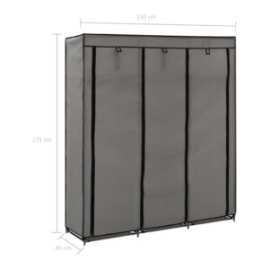 282456  Wardrobe with Compartments and Rods Grey 150x45x175 cm Fabric