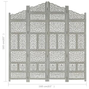 Παραβάν Σκαλιστό στο Χέρι 4 Πάνελ Γκρι 160x165 εκ. Ξύλο Μάνγκο