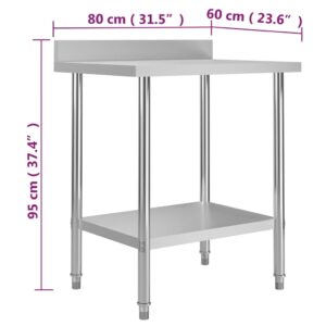 Πάγκος Εργασίας Κουζίνας με Πλάτη 80x60x93 εκ. Ανοξείδ. Ατσάλι