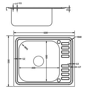 Νεροχύτης/Σετ Αποστράγγισης Ασημί 500x600x155 εκ. Ανοξ. Ατσάλι