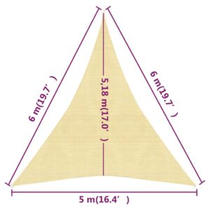 Πανί Σκίασης Μπεζ 5 x 6 x 6 μ. από HDPE 160 γρ./μ²