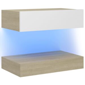 Έπιπλο Τηλεόρασης με LED Λευκό και Sonoma Δρυς 60 x 35 εκ.