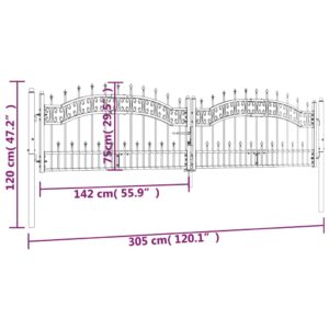 Πόρτα Φράχτη με Ακίδες Μαύρη 305x120 εκ. Ατσάλι με Ηλεκτρ. Βαφή