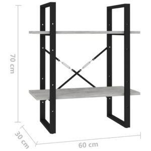 Βιβλιοθήκη με 2 Ράφια Γκρι Σκυρ. 60 x 30 x 70 εκ. Μοριοσανίδα