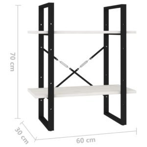 Βιβλιοθήκη με 2 Ράφια Λευκή 60x30x70 εκ. από Μασίφ Ξύλο Πεύκου