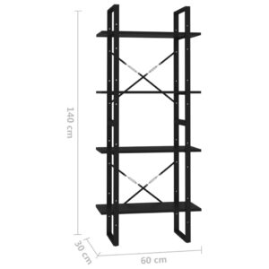 Βιβλιοθήκη με 4 Ράφια Μαύρη 60 x 30 x 140 εκ. από Μοριοσανίδα