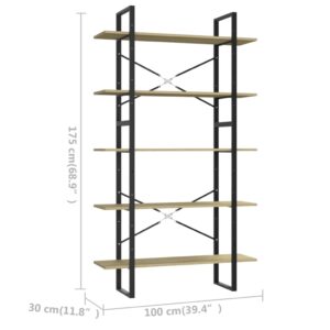 Βιβλιοθήκη με 5 Ράφια Sonoma Δρυς 100x30x175 εκ από Μοριοσανίδα