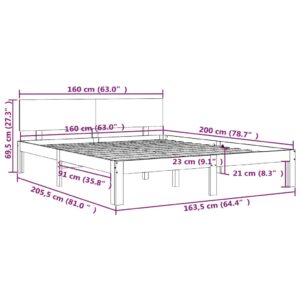 Πλαίσιο Κρεβατιού Μελί 160 x 200 εκ. από Μασίφ Ξύλο Πεύκου