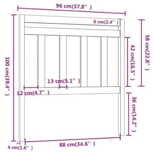 Κεφαλάρι κρεβατιού Μαύρο 96x4x100 εκ. από Μασίφ Ξύλο Πεύκου