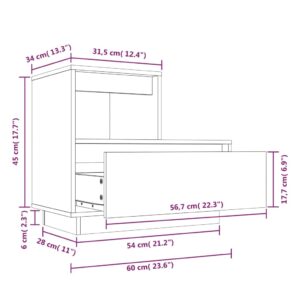 Κομοδίνο Λευκό 60 x 34 x 51 εκ. από Μασίφ Ξύλο Πεύκου