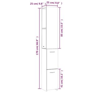 Ντουλάπι Μπάνιου Γκρι Sonoma 25x25x170 εκ. Επεξεργασμένο Ξύλο