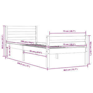 Πλαίσιο Κρεβατιού Γκρι 75x190 εκ. Μασίφ Ξύλο 2FT6 Small Single