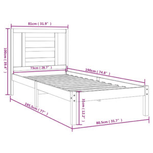 Πλαίσιο Κρεβατιού Λευκό 75x190 εκ. Μασίφ Ξύλο 2FT6 Small Single