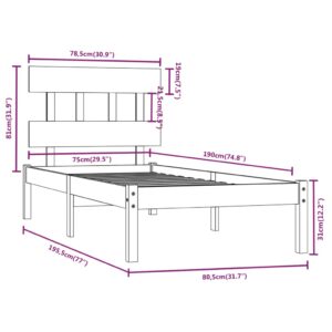 Πλαίσιο Κρεβατιού Λευκό 75x190 εκ. Μασίφ Ξύλο 2FT6 Small Single