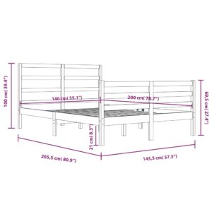 Πλαίσιο Κρεβατιού Γκρι 140x200 εκ. από Μασίφ Ξύλο Πεύκου