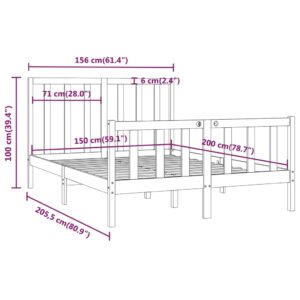 Πλαίσιο Κρεβατιού Λευκό 150x200 εκ από Μασίφ Ξύλο 5FT King Size