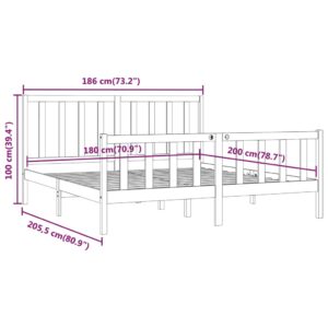 Πλαίσιο Κρεβατιού Μαύρο 180 x 200 εκ Ξύλο Πεύκου 6FT Super King