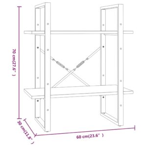 Βιβλιοθήκη με 2 Ράφια Καπνιστή Δρυς 60x30x70 εκ. Επεξεργ. Ξύλο