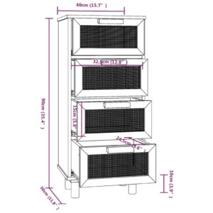 Συρταριέρα Λευκή 40 x 30 x 90 εκ. Μασίφ Πεύκο & Φυσικό Ρατάν