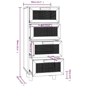 Συρταριέρα Καφέ 40 x 30 x 90 εκ. Μασίφ Πεύκο & Φυσικό Ρατάν