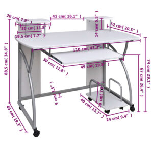 Γραφείο Υπολογιστή Λευκό 110 x 52 x 88