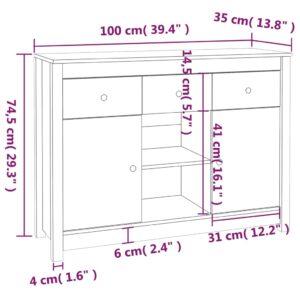 Μπουφές Λευκός 100 x 35 x 75 εκ. από Μασίφ Ξύλο Πεύκου