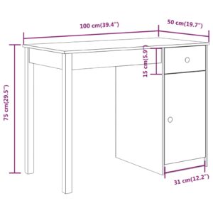 Γραφείο Μαύρο 100 x 50 x 75 εκ. από Μασίφ Ξύλο Πεύκου